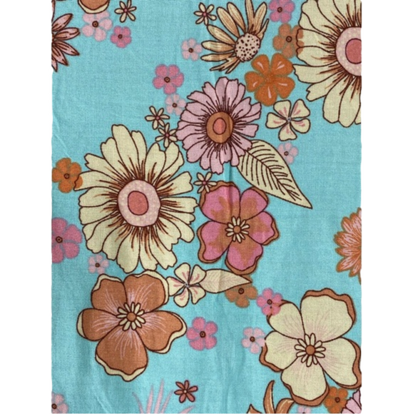 Boho Floral Print Tassel V-Neck Sleeve Smock Mini swim Coverup Dress SKU1101 - Picture 6 of 9